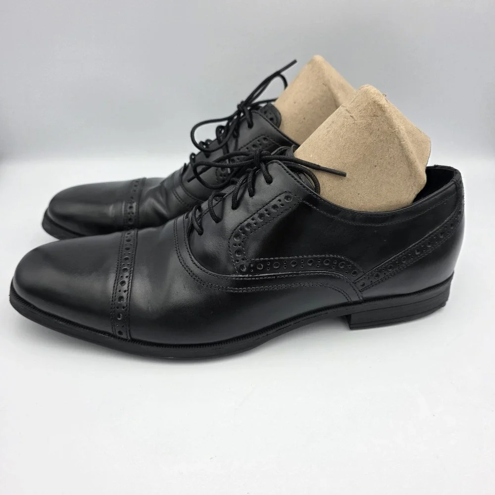 Cole Haan C20225 Shoes Men 8.5 M Black Leather Signature Grand OS Captoe LaceUp